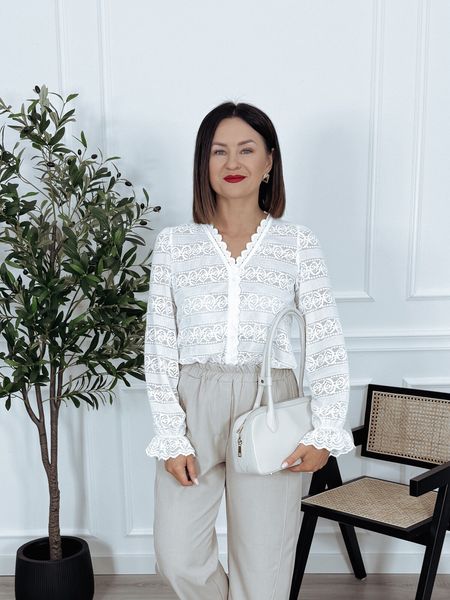 Elegancka koronkowa bluzka z bawełny biała ZELLA