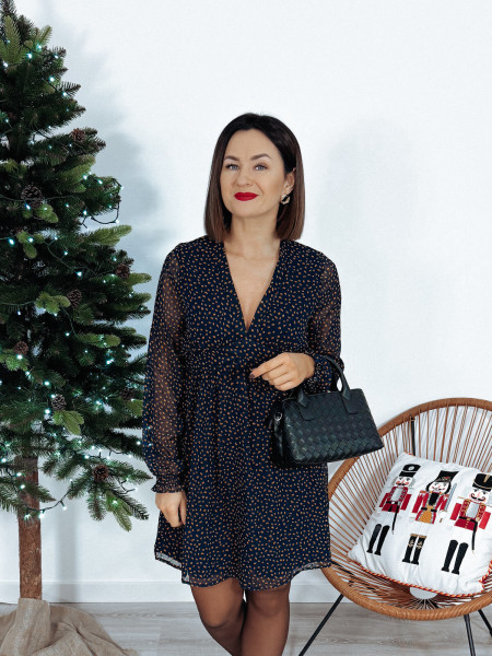 Sukienka granatowa w pomarańczowe cętki COLLETT ♡