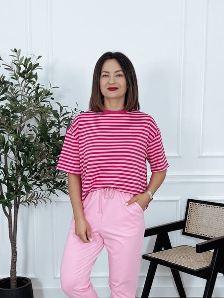 T-shirt w paski oversize różowo-różowy SOLEIL - PRE ORDER