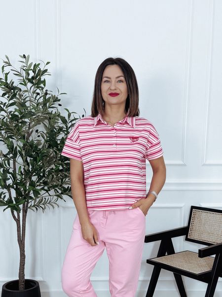 Koszulka polo różowo-biała LAURA