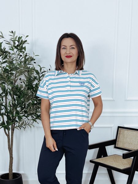 Koszulka polo niebiesko-zielono-biała LAURA