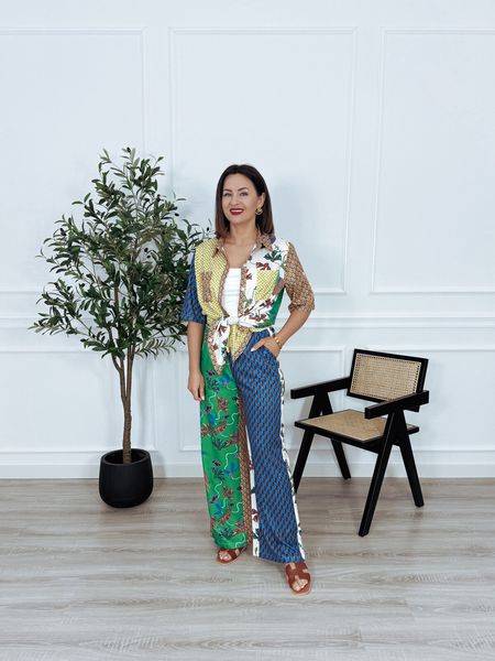 Komplet z bawełny i wiskozy koszula + spodnie kolorowy DOLCE