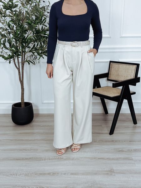 Spodnie materiałowe eleganckie | szeroka, prosta nogawka | beż BENITO