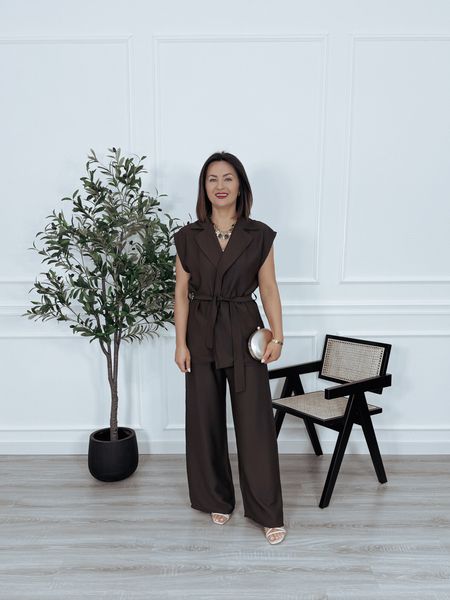 Komplet kamizelka + długie spodnie jasne czekoladowy MODERN