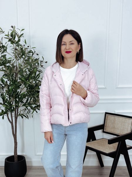 Kurtka puchowa z kapturem i naturalnym puchem puder róż SPRING