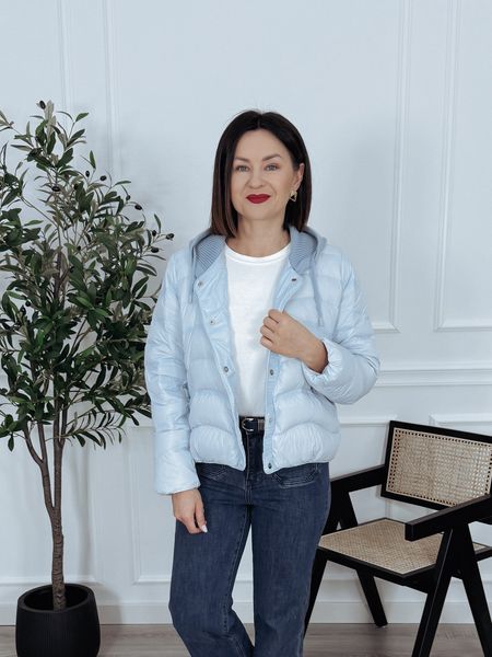 Kurtka puchowa z kapturem i naturalnym puchem baby blue SPRING