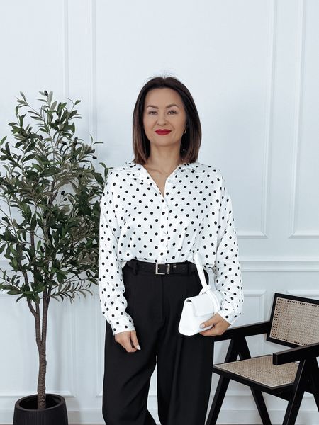 Koszula oversize wiskoza i jedwab biała w groszki DOTS