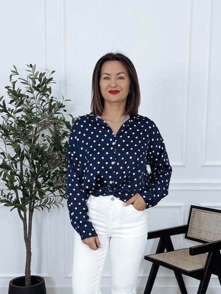 Koszula oversize wiskoza i jedwab granatowa w groszki DOTS