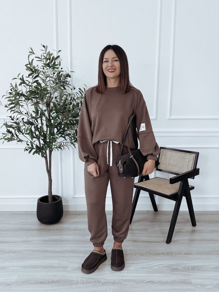 Komplet bluza + spodnie mleczna czekolada ARIA II - materiał MASEŁKO