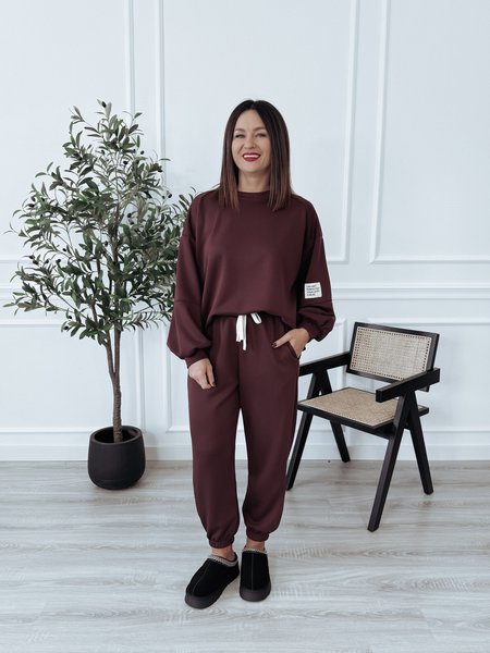 Komplet bluza + spodnie bordowy ARIA II - materiał MASEŁKO