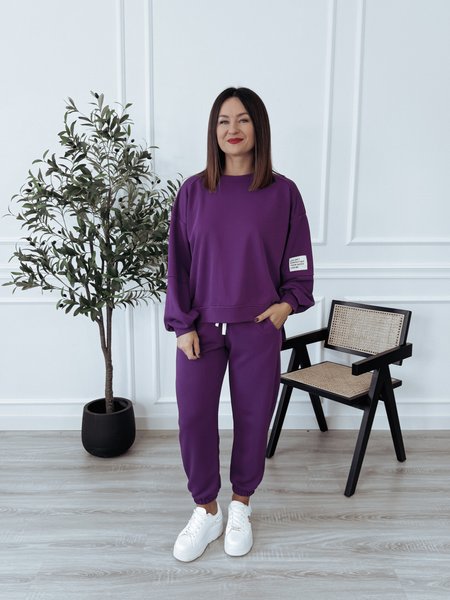 Komplet bawełniany bluza + spodnie śliwka ARIA