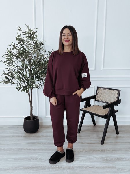 Komplet bawełniany bluza + spodnie bordowy ARIA