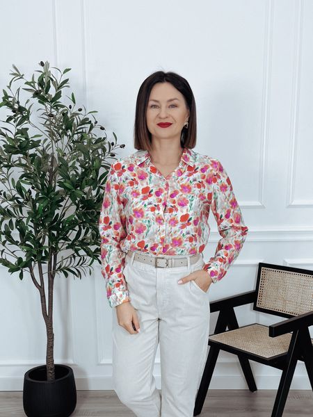 Koszula z jedwabiem bawełną i wiskozą w kolorowe kwiaty DAISY