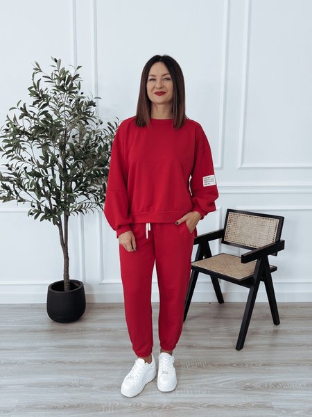 Komplet bawełniany bluza + spodnie czerwony ARIA