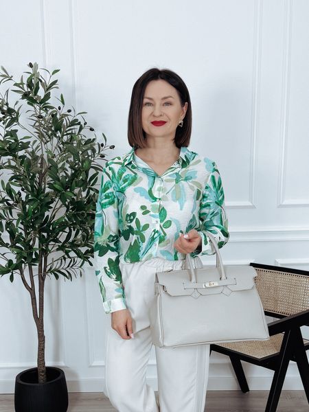 Koszula z jedwabiem bawełną i wiskozą zielono-seledynowa DAISY