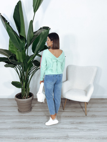 Sweter | kolorowe paski i kokarda na plecach | miętowy PARMA ♡