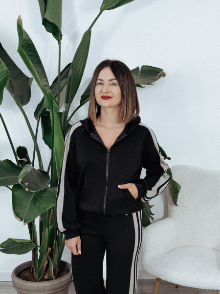 Bluza rozpinana z kapturem - materiał MASEŁKO | czarna HOODY