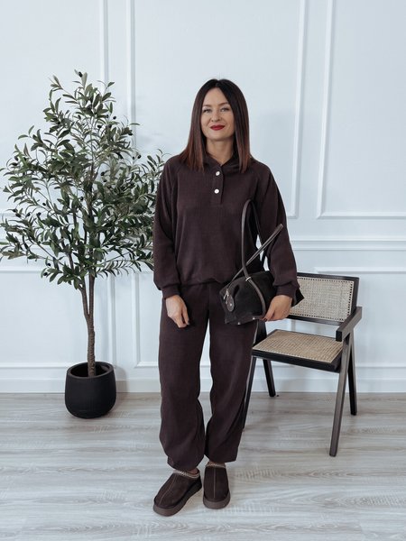 Komplet sztruksowy bluza z kapturem + spodnie czekoladowy COLLY - PRE ORDER (!)