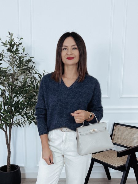 Sweter premium 95% wełna merino granatowy PAOLA
