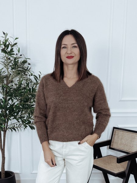 Sweter premium 95% wełna merino jasny brąz PAOLA