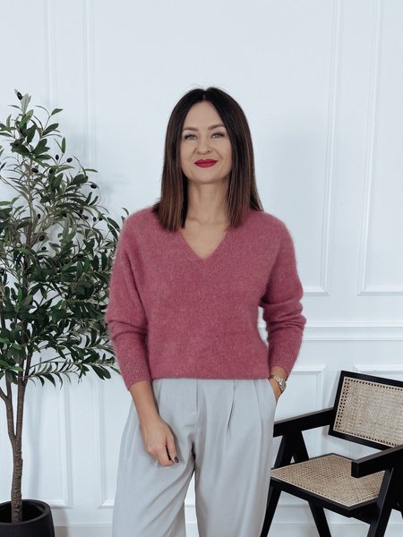 Sweter premium 95% wełna merino różowy PAOLA