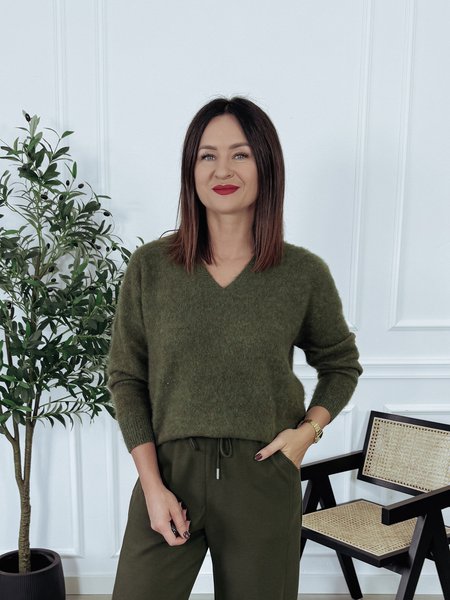 Sweter premium 95% wełna merino ciemna zieleń PAOLA