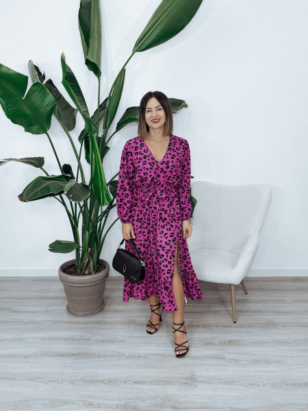 Sukienka midi z wiskozy fioletowa panterka ANKONA