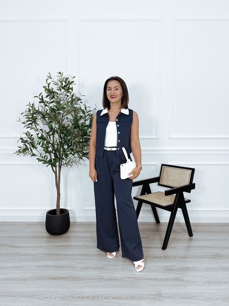 Komplet kamizelka z kołnierzykiem + długie spodnie granat PORTO