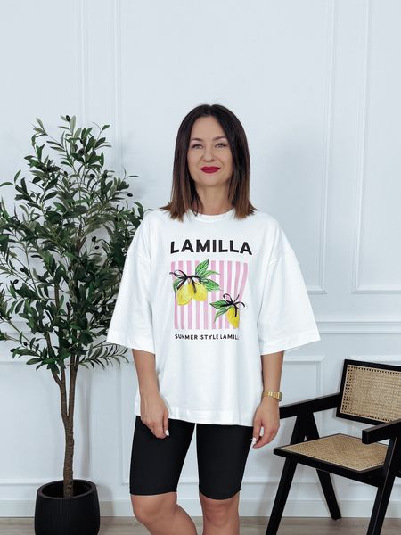 T-shirt oversize premium biały z haftem MILALA