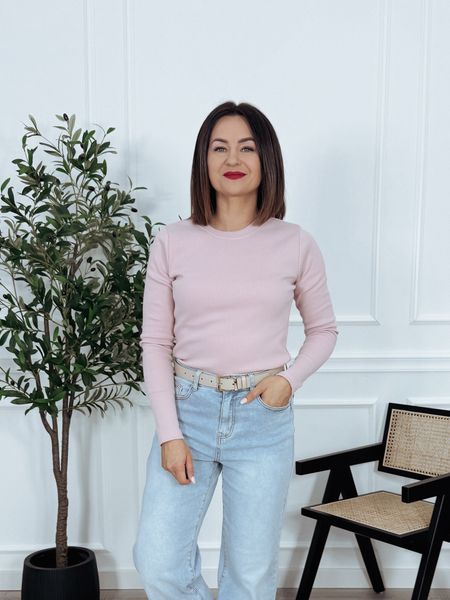 Bluzka basic z bawełny prążek | długi rękaw | różowa SAMANTA