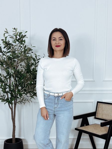 Bluzka basic z bawełny prążek | długi rękaw | biała SAMANTA