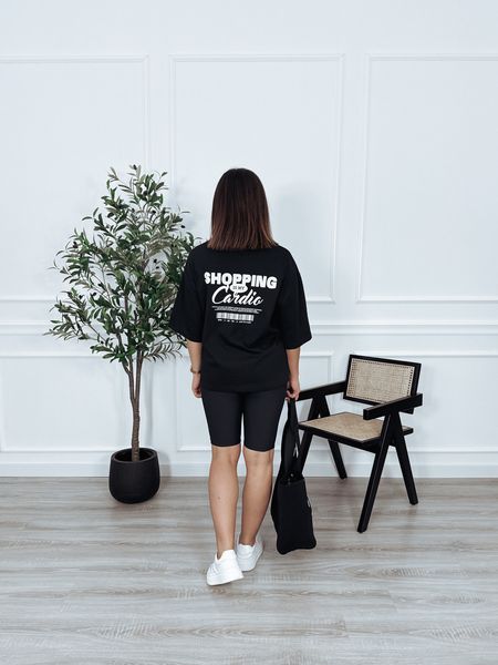 T-shirt bawełniany z napisem na plecach czarny SHOPPING