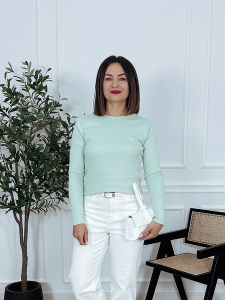 Bluzka basic z bawełny prążek | długi rękaw | szałwia SAMANTA