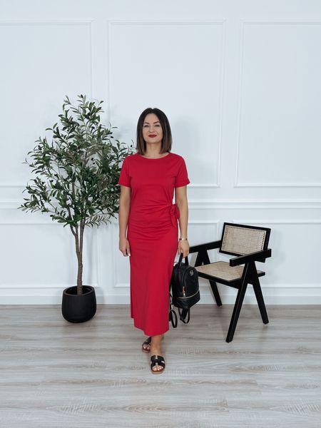 Sukienka bawełniana z wiązaniem z boku czerwona LAVIA