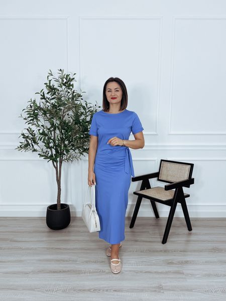 Sukienka bawełniana z wiązaniem z boku niebieska LAVIA