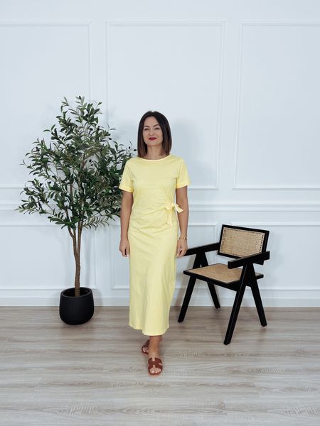 Sukienka bawełniana z wiązaniem z boku żółta LAVIA