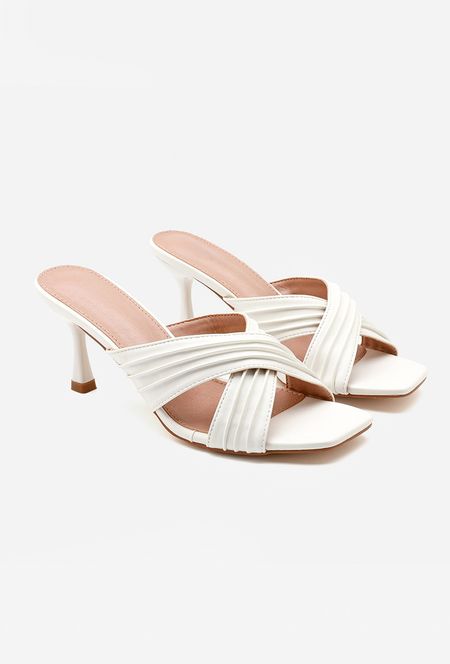 Klapki na obcasie białe ANDREA