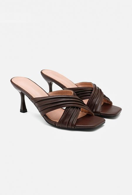 Klapki na obcasie brązowe ANDREA